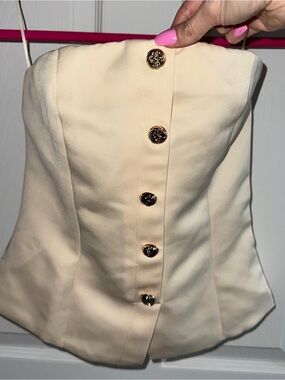 NEW Satin Cream Strapless Button-Front Bustier Top | Size S